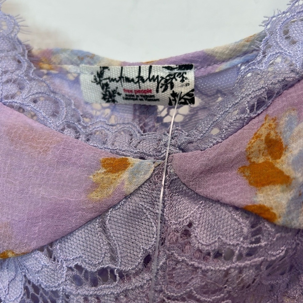Free People Purple lilac /Orange floral lace  Bodysuit women’s small new w tag - Picture 3 of 7